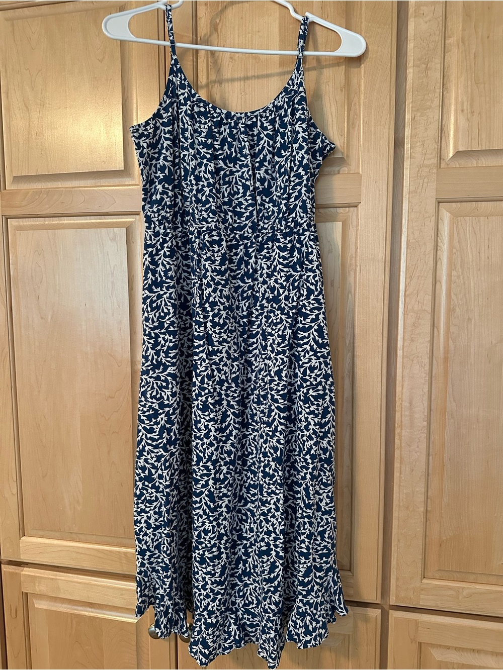 J. Crew Blue & White Floral Midi Slip Dress with Spaghetti Straps